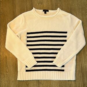 J. Crew Cream and Navy Crewneck Sweater Nautical-Inspired